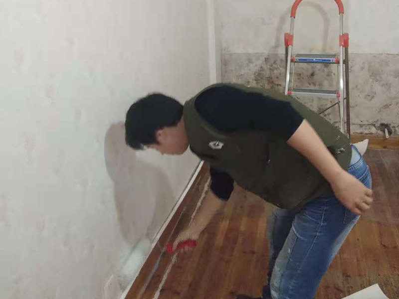 墻面滾漆：毛坯的墻體或者已經(jīng)做好1道膩?zhàn)訉拥姆孔樱鶎右蠡鶎颖仨毱秸麍?jiān)固。不得有粉化、起砂、空鼓、脫落等現(xiàn)象。基層不平和坑洼面應(yīng)該配套膩?zhàn)庸纹?。陰?yáng)角必須通過(guò)彈墨線來(lái)找垂直的鋁通來(lái)衡量水平垂直的整度。后一遍膩?zhàn)討?yīng)在前一遍膩?zhàn)油耆珊蠓侥苁┕ぁ?刮膩?zhàn)雍螅傆行└叩筒黄?，或者基層不是很平整的面。這個(gè)時(shí)候，需要砂紙出動(dòng)，進(jìn)行手工的打磨，修復(fù)。中間還可以用太陽(yáng)燈照明，便于檢查平整度。再用砂紙打磨，不斷的完善。最后就可以進(jìn)行滾的作業(yè)，相對(duì)而言，這是性價(jià)比較高的施工方式。輥涂時(shí)，為避免輥?zhàn)雍圹E，搭接寬度為毛輥長(zhǎng)度的1/4，一般輥涂?jī)杀?，夏季其間隔應(yīng)2小時(shí)以上，冬季可能需要多點(diǎn)時(shí)間。