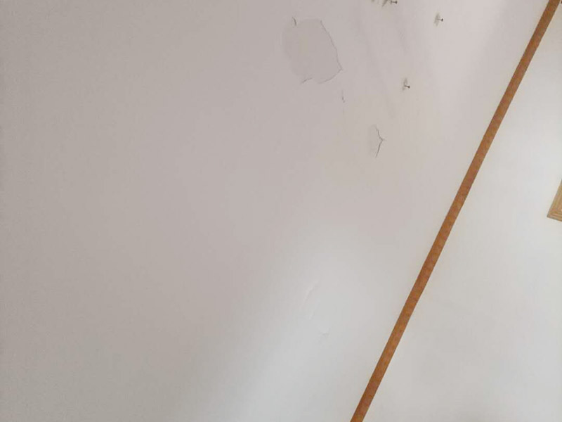 客廳頂部鏟除重做:1.把屋面的涂料層連帶基層一起鏟掉，2.刮底層石膏找平3.刮墻面膩?zhàn)釉僬移?.用砂紙把屋面打麼平整 5，刷抗堿底漆 6，刷面漆找專業(yè)的油漆工讓他幫助你完成此項(xiàng)作業(yè) 頂部清理、涂刷白乳膠、刮粉刷石膏3遍、刮膩?zhàn)?遍、砂紙打磨、刷乳膠漆2遍。