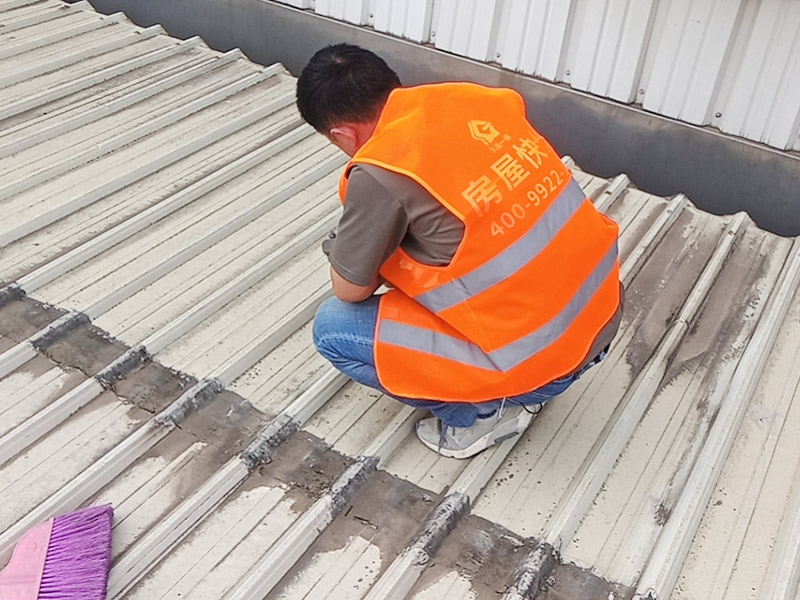 工廠屋頂漏水修補(bǔ)案例:首先要搞明白漏水的原因或地方。一般穿透是屋頂漏水的主要原因，比如混凝土出現(xiàn)裂縫、金屬屋頂出現(xiàn)銹孔等，大家可以根據(jù)屋內(nèi)的水質(zhì)、黑痕或者是霉菌進(jìn)行確定。如果漏水的點(diǎn)比較小，或者是裂縫比較短，可以采取區(qū)域性修補(bǔ)，如果漏水地方比較大、屋頂?shù)牧芽p比較多，可以采取整屋修補(bǔ)。 屋頂表面清潔處理的工具至少包括掃帚，簸箕，一個(gè)或多個(gè)刮刀。要仔細(xì)清除任何一個(gè)可以影響到防水效果的雜物，對(duì)混凝土裂縫我們可以進(jìn)行擴(kuò)增，然后使用工具將裂縫中的污泥清除干凈。 對(duì)屋頂進(jìn)行防水處理: 1、基層潤(rùn)濕：涂刷之前，若基層較干燥，需在基層灑水潤(rùn)濕，以確保涂膜附著強(qiáng)度； 2、大面施工：按照防水涂刷范圍，做第一遍涂膜施工，由墻面涂刷至地面； 3、涂刷厚度：第一遍涂膜不要涂刷過(guò)厚，涂膜厚度在0.5mm左右即可； 4、涂刷后處理：涂膜完成后確保防水施工部位空氣流通，做好防雨措施，并在門(mén)口設(shè)立警示牌，避免涂膜固化前防水涂層遭到破壞。在操作完成后一定要進(jìn)行仔細(xì)的檢測(cè)，尤其墻縫、拐角以及容易積水的地方。